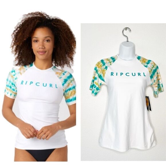NWT Rip Curl NEW Summer Breeze Relaxed Short Sleeve Top Rashguard Resortwear XS - Picture 1 of 8